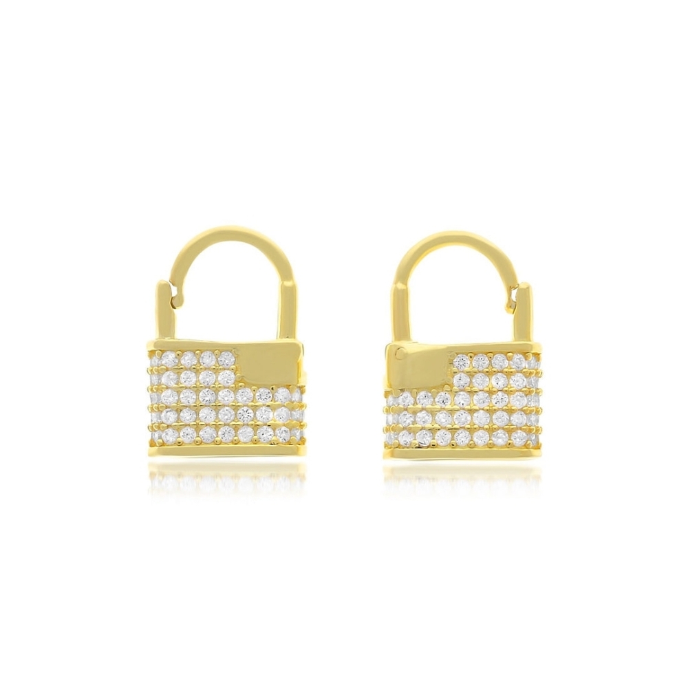 14K Gold Plate Pave Huggie Earrings with CZ